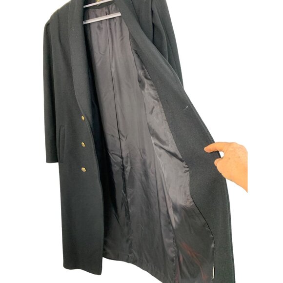 Michelle Francois Black Wool Long Trench Coat Size Large - Picture 7 of 15